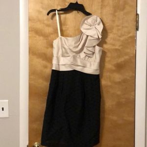 Champagne and black cocktail dress